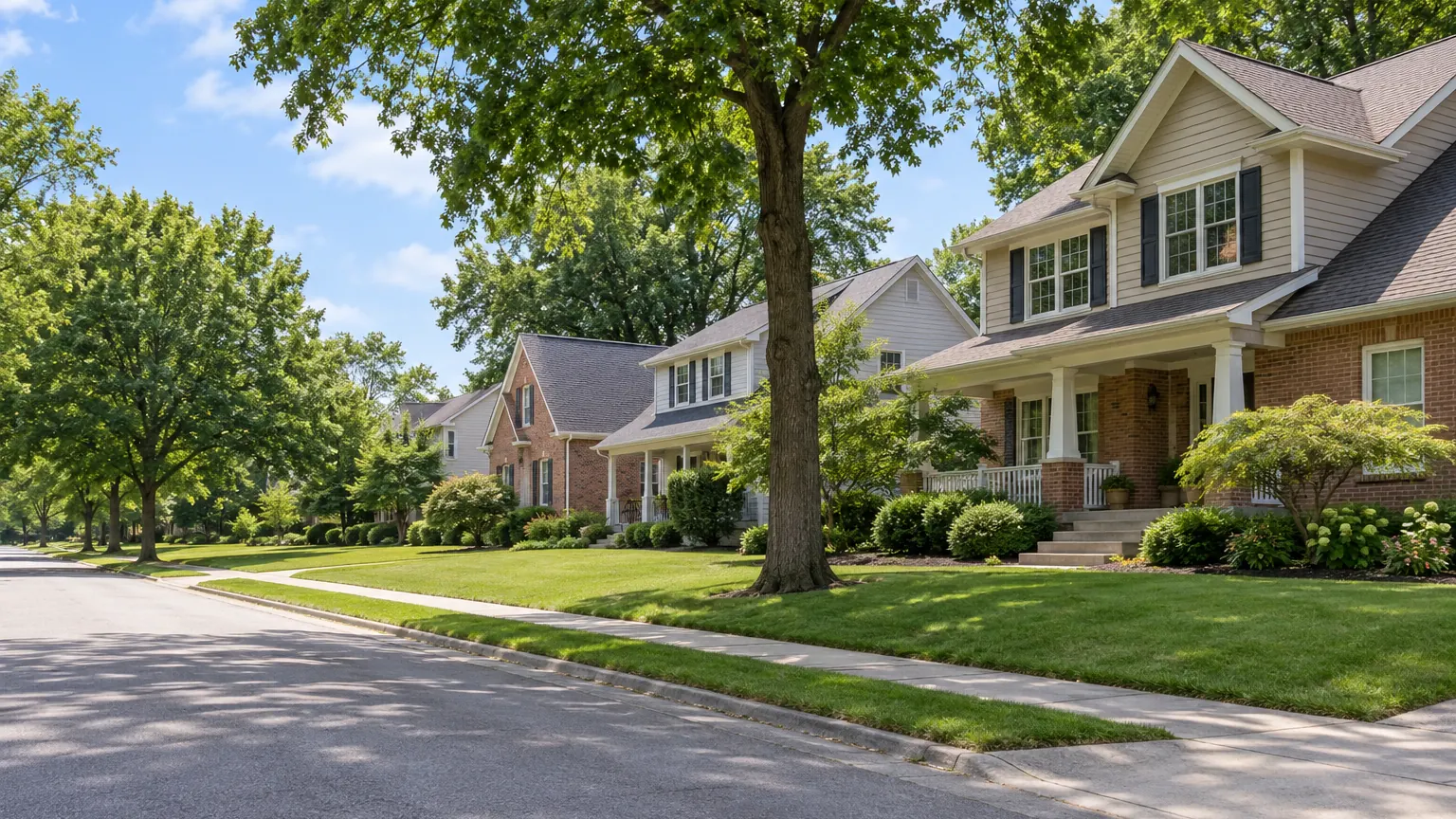 Residential street of typical houses in Fort Wayne